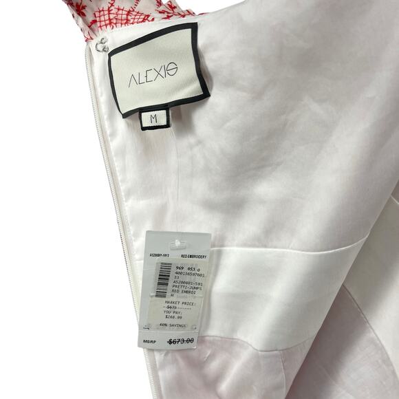 NWT ALEXIS Women's JUMPSUIT Spaghetti Strap EMBROIDERED White Red Size MEDIUM - Picture 8 of 9